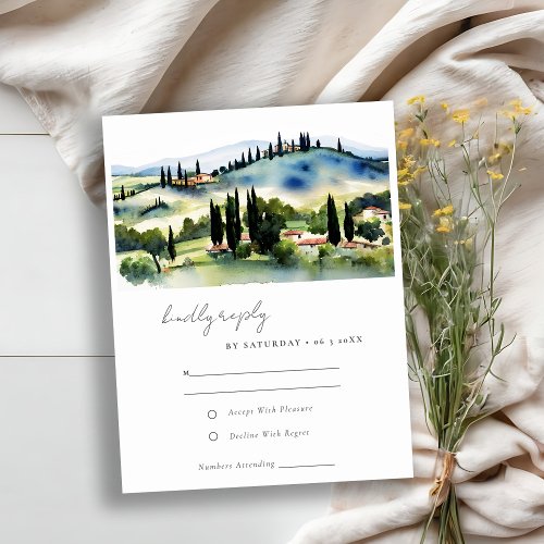 Elegant Tuscany Italy Landscape Watercolor Wedding RSVP Card