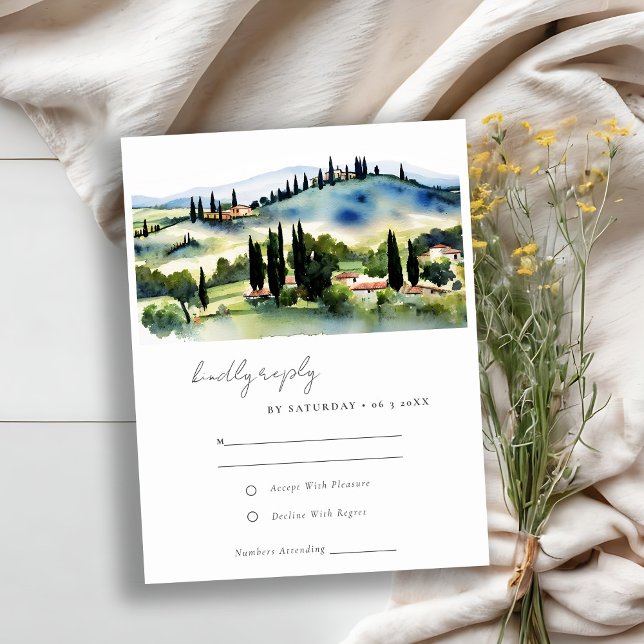 Elegant Tuscany Italy Landscape Watercolor Wedding RSVP Card (Creator Uploaded)