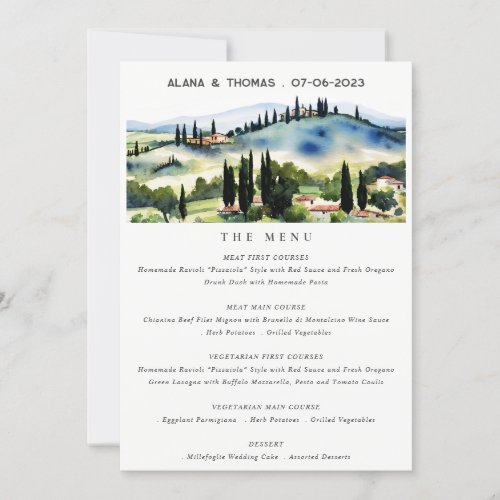 Elegant Tuscany Italy Landscape Wedding Menu Card