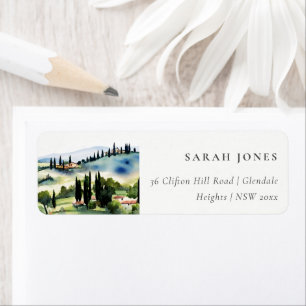 Elegant Tuscany Italy Watercolor Landscape Address Label