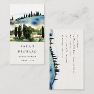 Elegant Tuscany Italy Watercolor Landscape Business Card