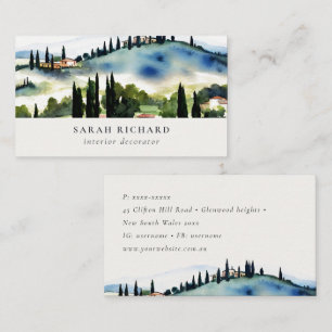 Elegant Tuscany Italy Watercolor Landscape Business Card