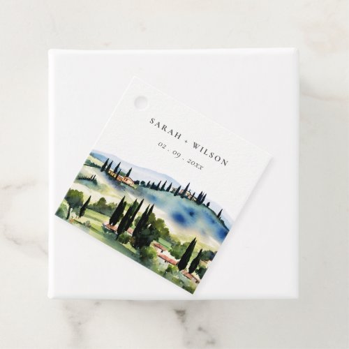 Elegant Tuscany Italy Watercolor Landscape Wedding Favor Tags
