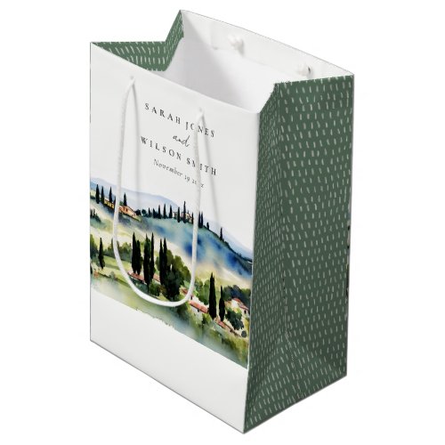 Elegant Tuscany Italy Watercolor Landscape Wedding Medium Gift Bag
