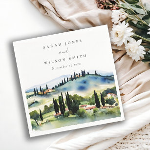 Elegant Tuscany Italy Watercolor Landscape Wedding Napkins