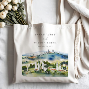 Elegant Tuscany Italy Watercolor Landscape Wedding Tote Bag