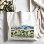 Elegant Tuscany Italy Watercolor Landscape Wedding Tote Bag at Zazzle