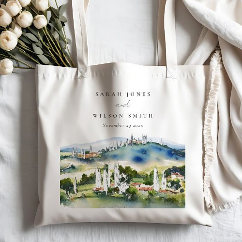 Elegant Tuscany Italy Watercolor Landscape Wedding Tote Bag