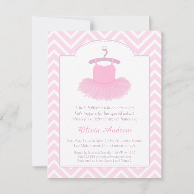 Elegant Tutu Ballerina Baby Shower Invitations (Front)