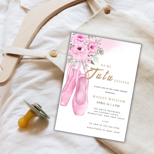 Elegant TuTu Ballerina Ballet Girl Baby Shower  Invitation