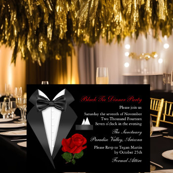 Elegant Tux & Rose Black Tie Dinner Party Invite by Zizzago at Zazzle