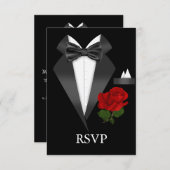 Elegant Tux & Rose Black Tie Party RSVP (Front/Back)