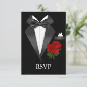 Elegant Tux & Rose Black Tie Party RSVP (Standing Front)