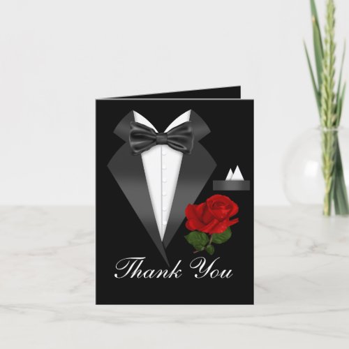 Elegant Tux  Rose Black Tie Party Thank You Card