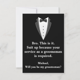 elegant tuxedo black&white modern groomsman invitation