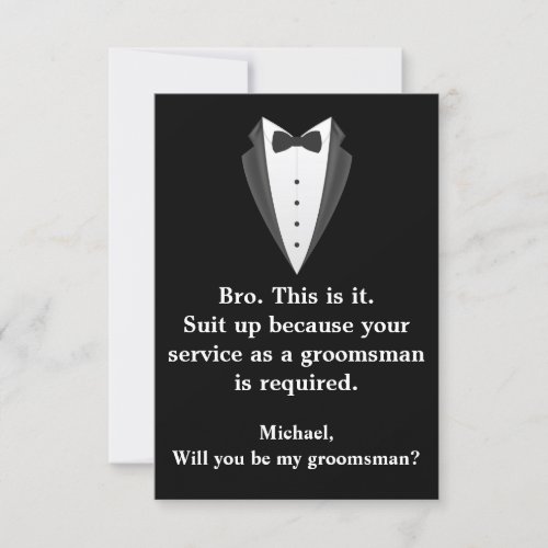 elegant tuxedo blackwhite modern groomsman  invitation