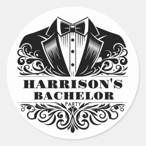 Elegant Tuxedo Bowtie BachelorBirthday Classic Round Sticker