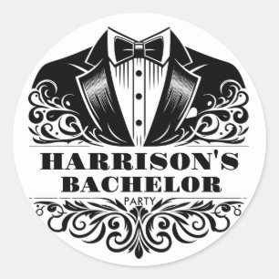 Elegant Tuxedo Bowtie Bachelor/Birthday Classic Round Sticker