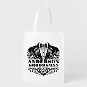 Elegant Tuxedo Bowtie Groomsman/Birthday Grocery Bag