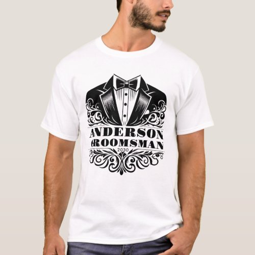 Elegant Tuxedo Bowtie GroomsmanBirthday T_Shirt