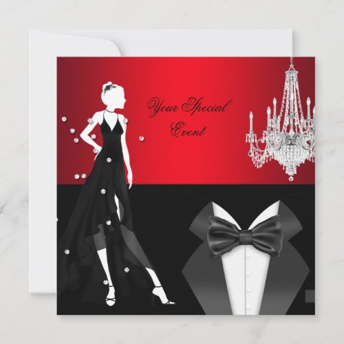 Elegant Tuxedo Gown Red White Black Party Invitation