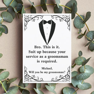 elegant tuxedo minimal chic groomsman proposal invitation