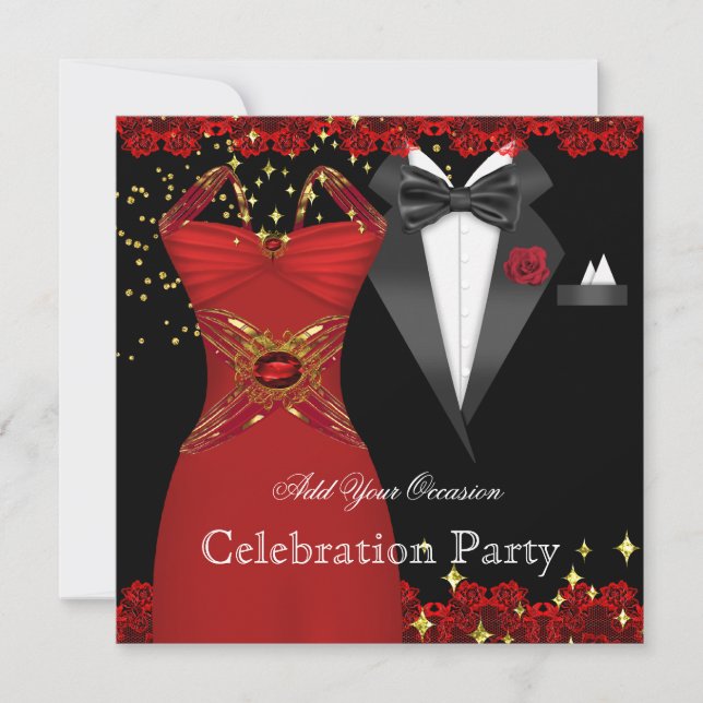 Elegant Tuxedo Red Dress Formal Event Party 2 Invitation (Front)
