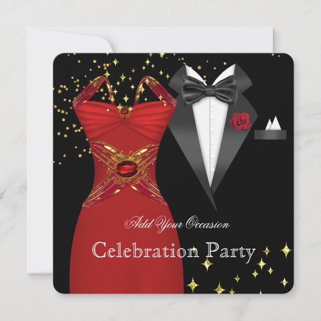 Elegant Tuxedo Red Dress Formal Event Party Invitation (Front)