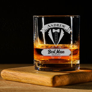 Elegant Tuxedo Wedding Best Man Name Date Rocks Glass