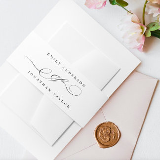 Elegant Tuxedo White Black Calligraphy Wedding  Invitation Belly Band