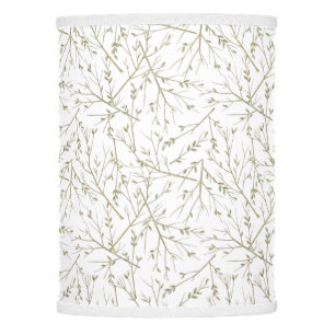 Elegant Twigs Leaves Foliage Pattern White Lamp Shade