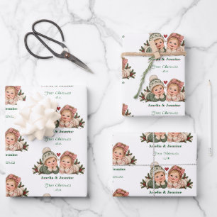Elegant Twin Baby First Christmas Decor Wrapping Paper Sheets