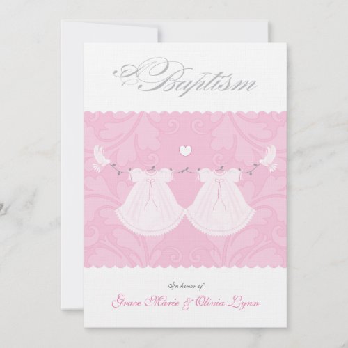 Elegant Twin Baby Girl Baptism Invitation