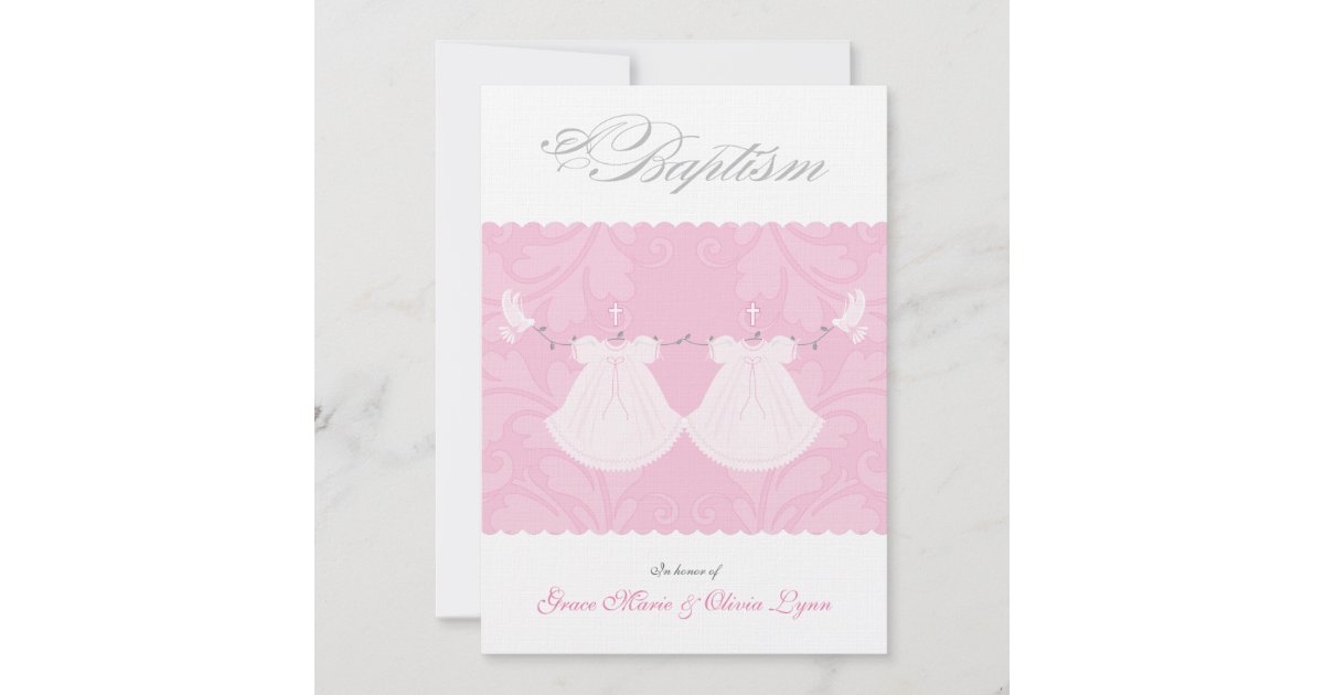 Elegant Twin Baby Girl Baptism Invitation | Zazzle