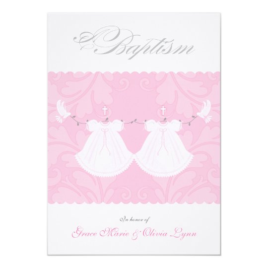 Elegant Twin Baby Girl Baptism Invitation