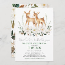 Elegant Twin Deer White Flower Baby Shower Invitation