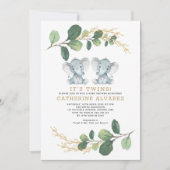Elegant Twin Elephant Soft Greenery Baby Shower Invitation (Front)