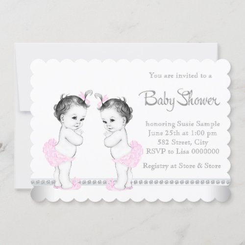 Elegant Twin Girl Baby Shower 5x7 Paper Invitation Card