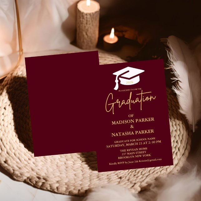 Elegant Twin Gold Calligraphy Graduation Party Invitation (Creator Uploaded)