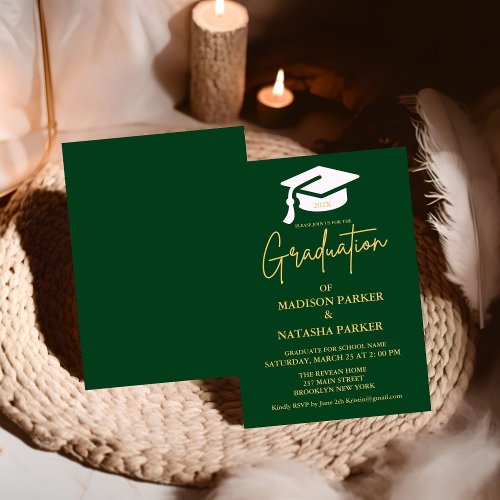 Elegant Twin Gold Calligraphy Graduation Party Invitation