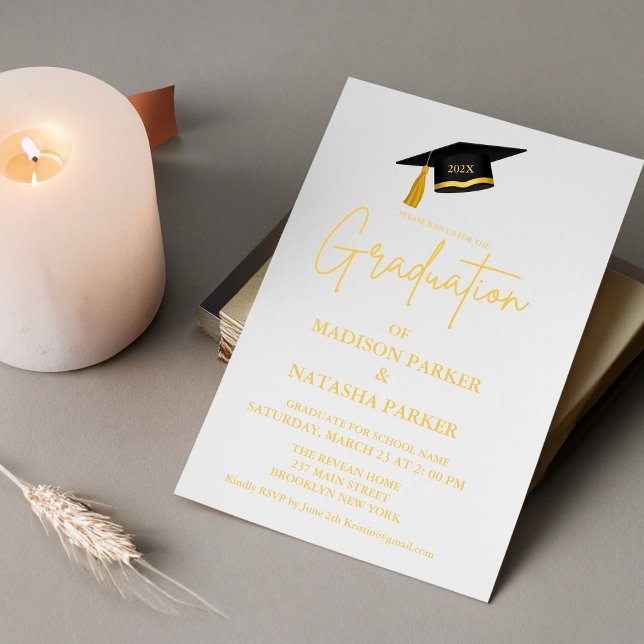 Elegant Twin Gold Calligraphy Graduation Party Invitation (Creator Uploaded)