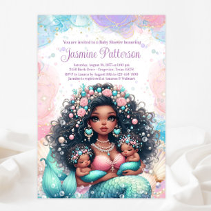 Elegant Twin Mermaid Baby Shower Invitation
