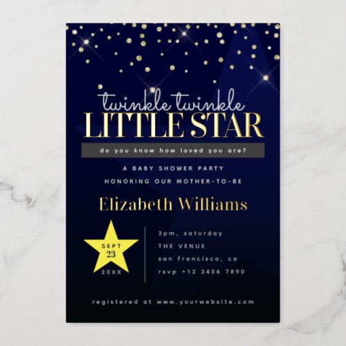 Elegant Twinkle Little Star Baby Shower Invitation Foil Invitation