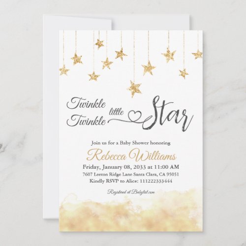 Elegant Twinkle Little Star Gold Cloud Baby Shower Invitation