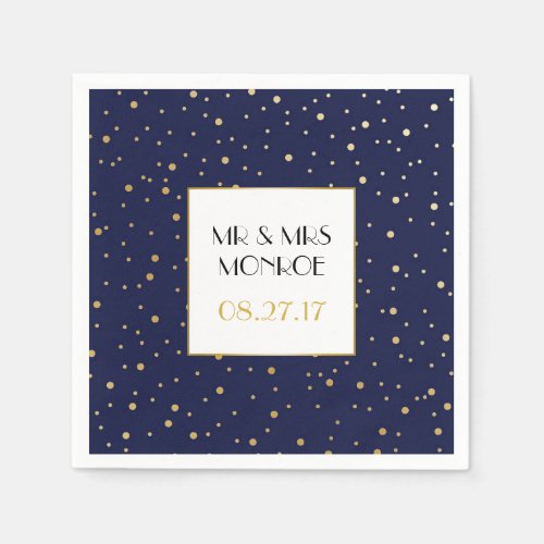 Elegant Twinkle Stars Midnight Blue Sky and Gold Paper Napkins