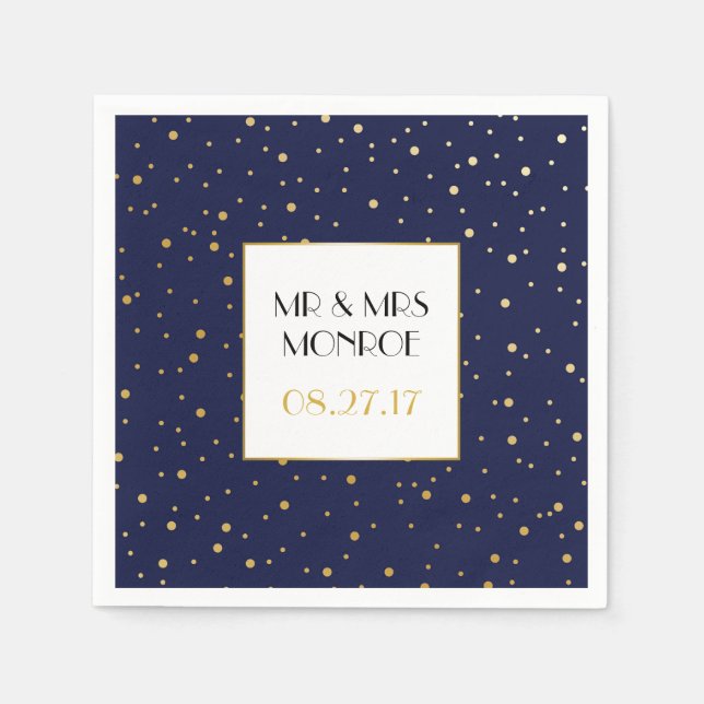 Elegant Twinkle Stars Midnight Blue Sky and Gold Paper Napkins (Front)