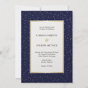 Elegant Twinkle Stars Midnight Blue Sky Gold Weddi Invitation