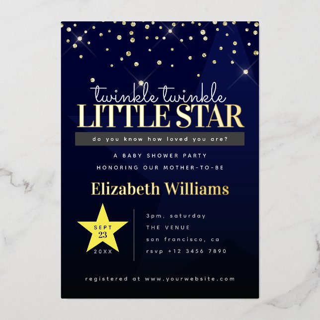 Elegant Twinkle Twinkle Little Star Baby Shower Foil Invitation (Front)