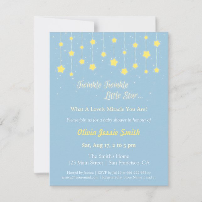 Elegant Twinkle Twinkle Little Star Baby Shower Invitation (Front)