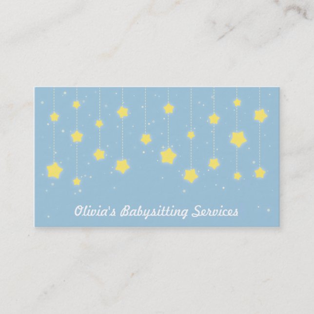 Elegant Twinkling Stars Babysitting Business Cards (Front)